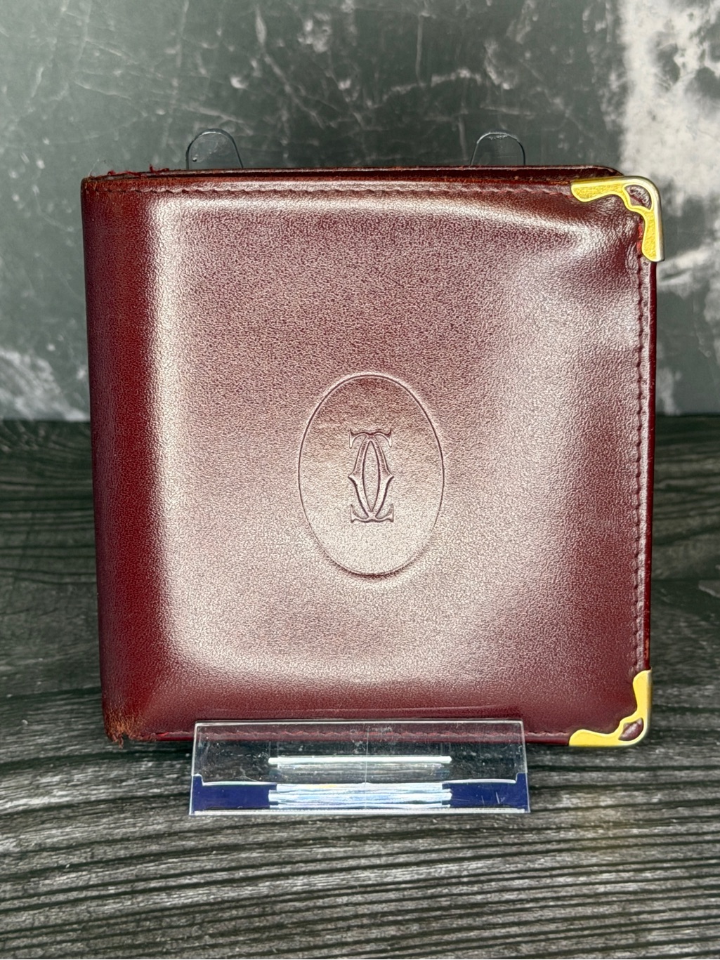 Cartier Must De Cartier Bifold Wallet Burgundy Leather Vintage Authentic